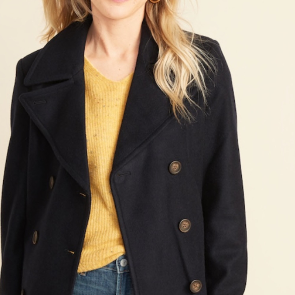 NWT double breasted Black Pea Coat, xl